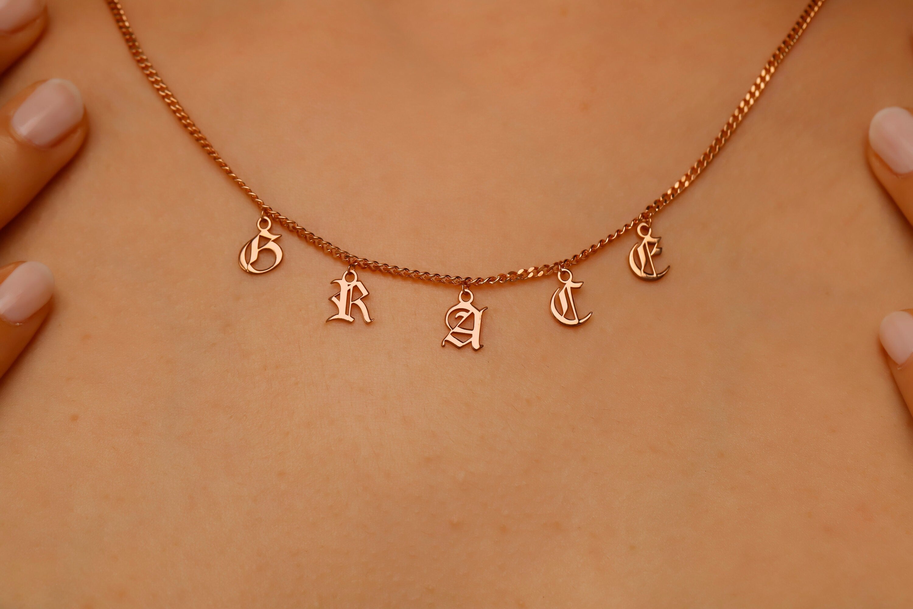 Personalized Name Necklace in Gothic Design Style