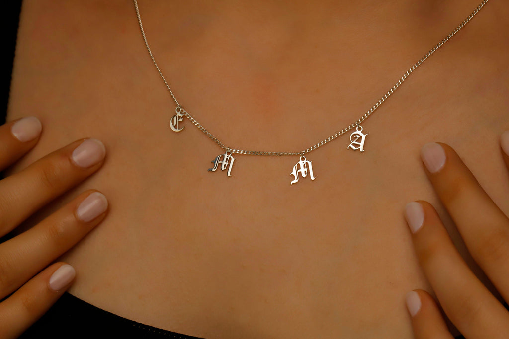 Personalized Name Necklace in Gothic Design Style