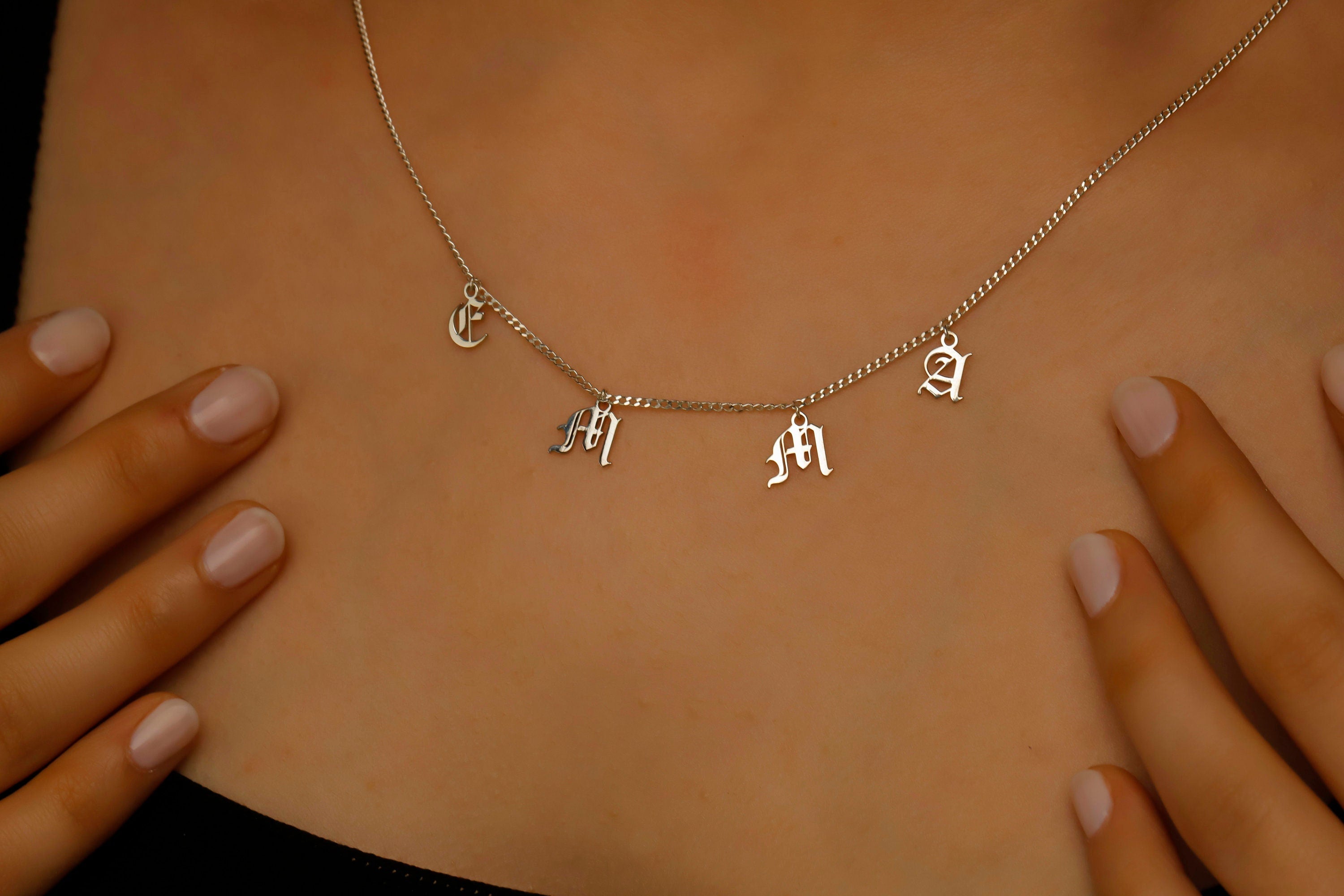 Personalized Name Necklace in Gothic Design Style