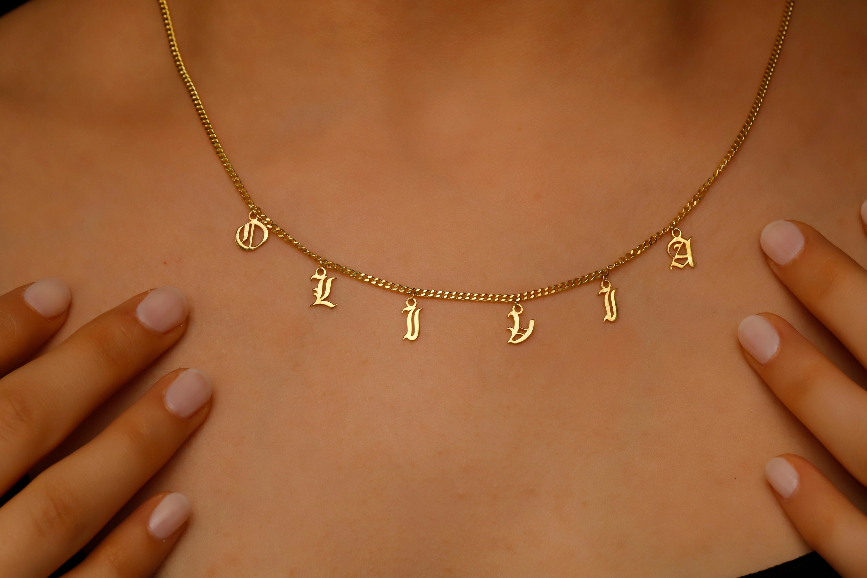 Personalized Name Necklace in Gothic Design Style