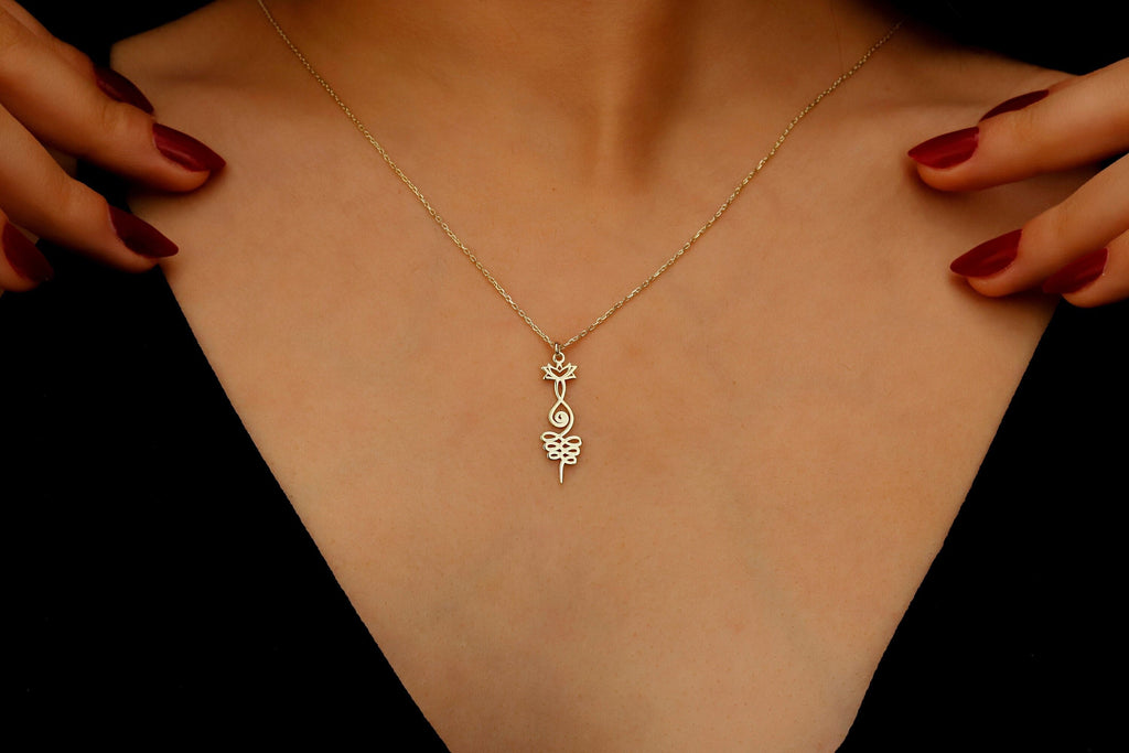Lotus Unalome Necklace - Sterling Silver Yoga Symbol of Enlightenment