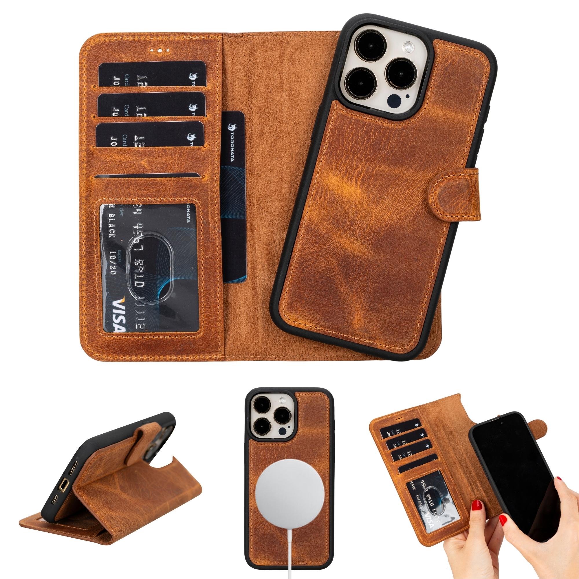 TORONATA Casper detachable leather wallet case for iPhone 15.