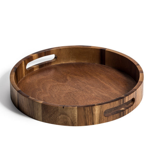 Aalborg 13-inch round acacia wood serving tray.