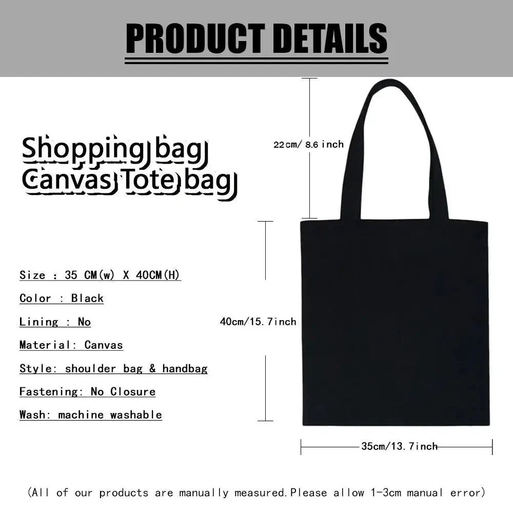 Kpop Tote Bag by WIVAStore - black canvas shopping tote, 35x40 cm, shoulder bag style.