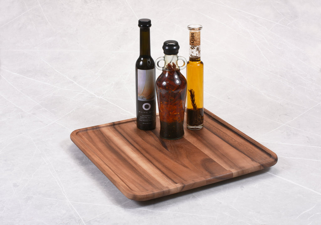 16-inch square acacia wood lazy Susan turntable.