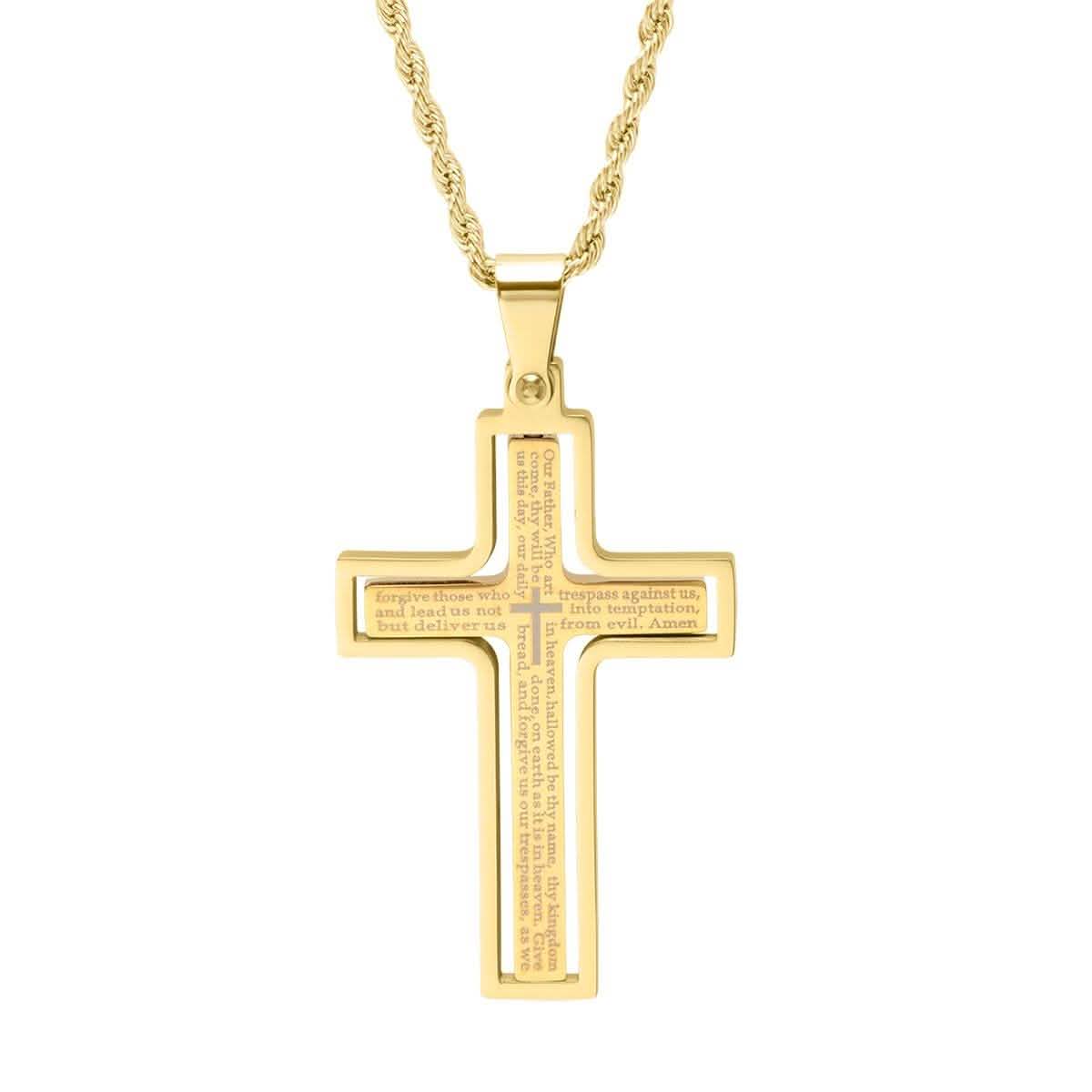 Men's gold-tone rotating cross pendant necklace with Our Father English Prayer inscription, DailySale