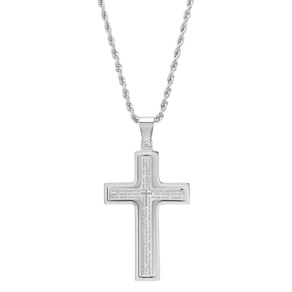 Men's stainless steel Our Father English Prayer rotating cross pendant necklace by DailySale