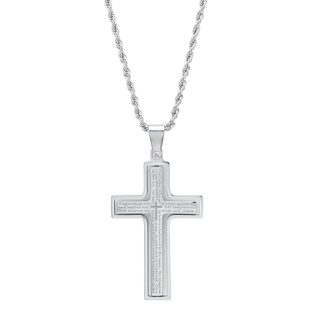 Men's stainless steel Our Father English Prayer rotating cross pendant necklace by DailySale