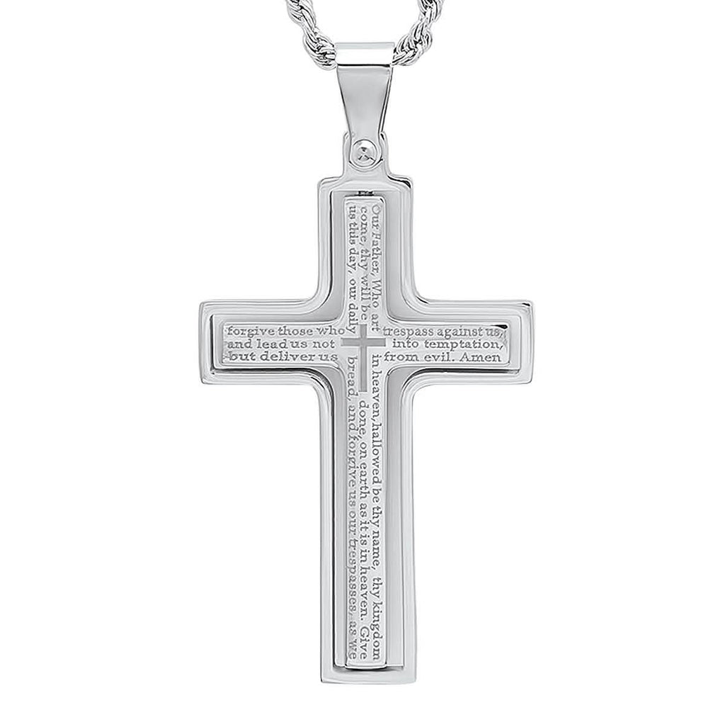 Men's stainless steel Our Father English Prayer rotating cross pendant necklace by DailySale