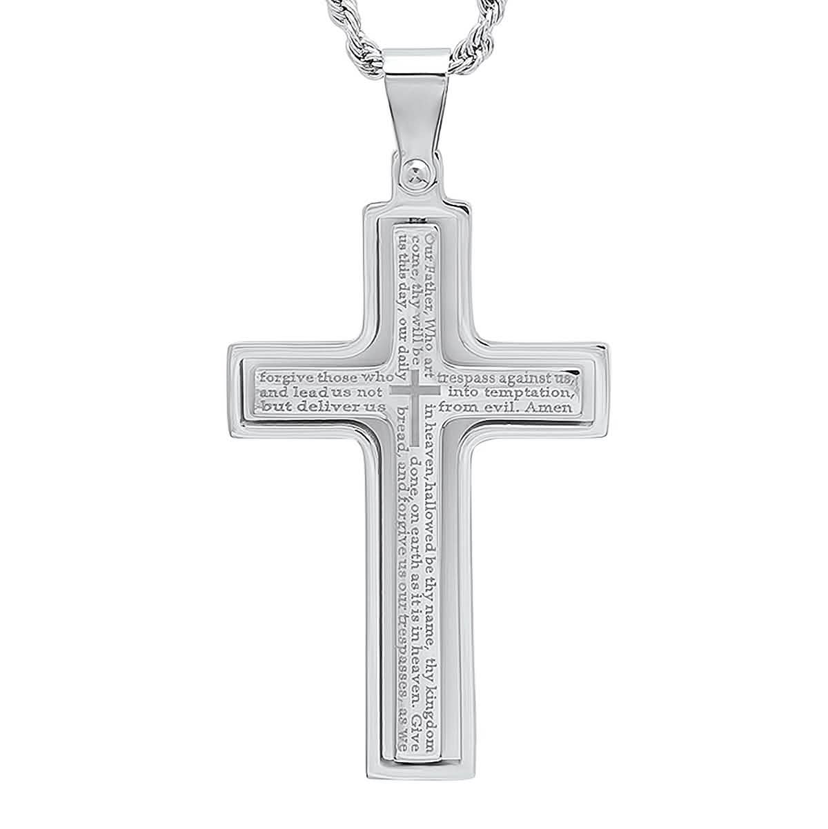 Men's stainless steel Our Father English Prayer rotating cross pendant necklace by DailySale