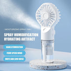 Stevvex handheld misting fan, white USB rechargeable with water spray and four speeds