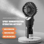 Stevvex dark gray portable handheld misting fan with spray nozzle, USB rechargeable, four-speed operation