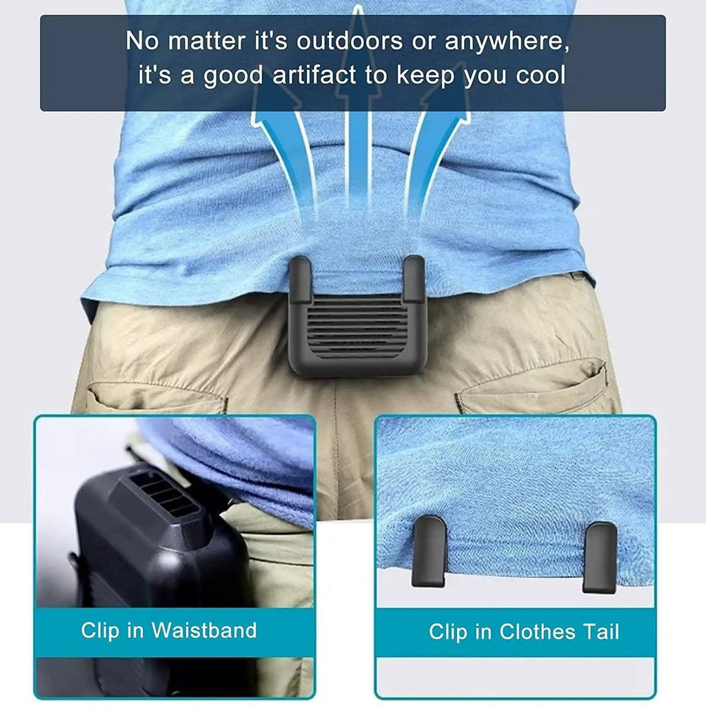 DailySale Portable Mini Neck/Waist Fan, black clip-on wearable cooling for outdoor recreation