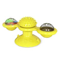 Rotatable yellow Stevvex cat toy with spiky massage center and two LED ball arms for interactive play