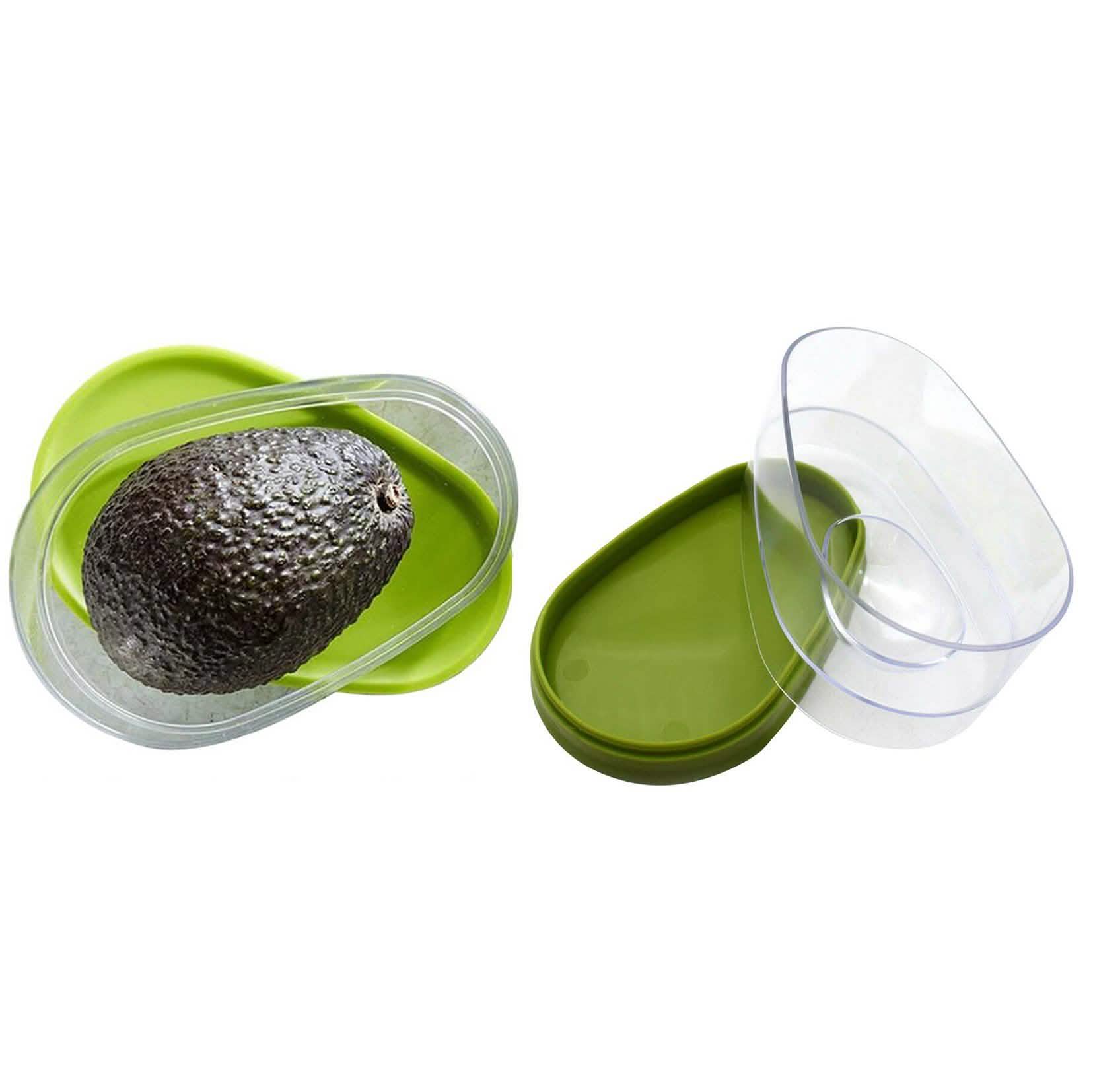 Snap-On Avocado Food Saver Storage Container by DailySale; green base, clear lid, avocado inside.