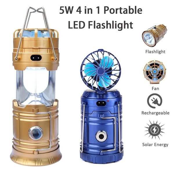 Solar USB Charging Tent Light + Fan, DailySale 2-pack 5W 4-in-1 portable LED lantern (gold and blue)