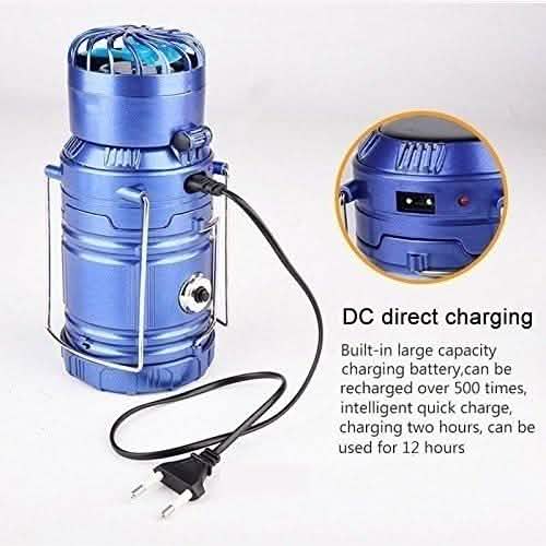 Solar USB Charging Tent Light + Fan by DailySale, blue outdoor lantern with built-in fan
