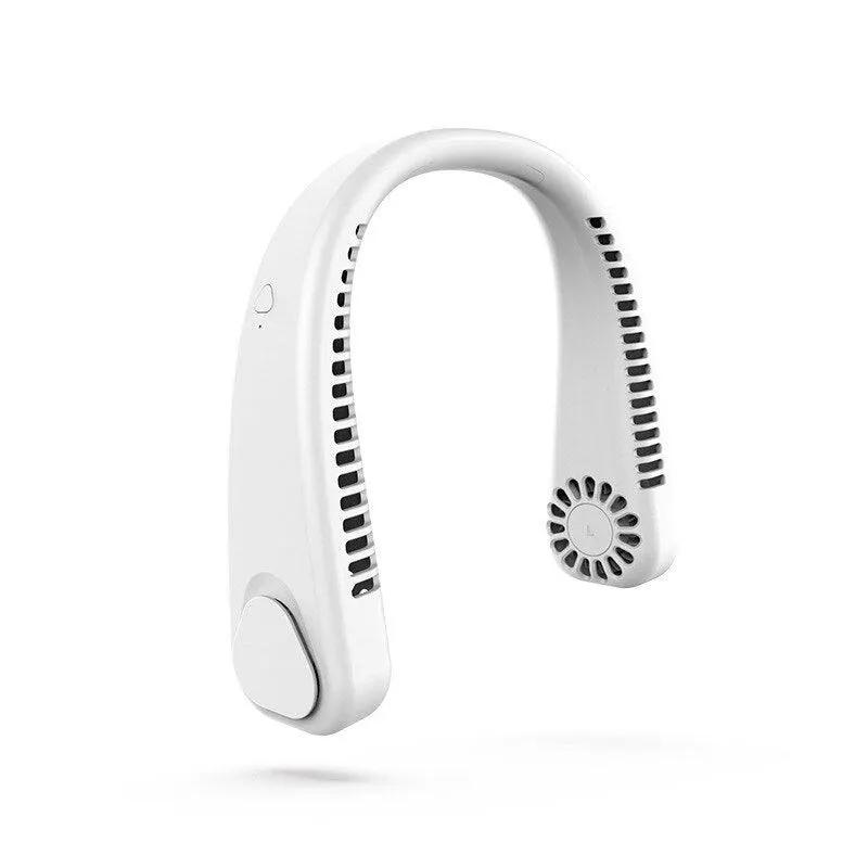 Stevvex Summer Portable Hanging Neck Fan, bladeless USB-rechargeable wearable fan in white