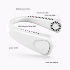 Stevvex white portable neck fan, bladeless USB-rechargeable wearable mini fan