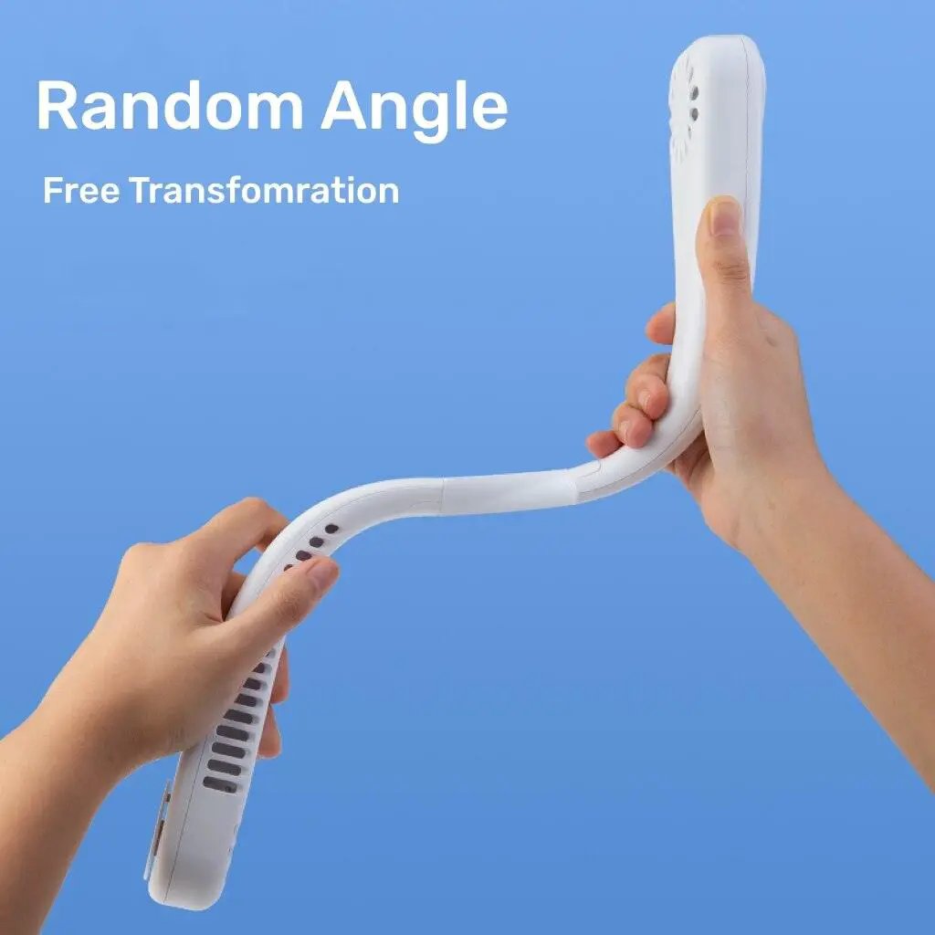 Stevvex hanging neck bladeless fan, white USB rechargeable, portable hands-free mini fan