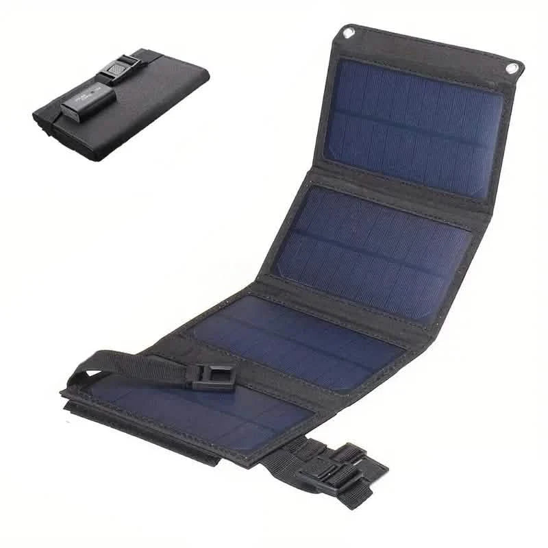 USB Foldable Solar Panel by DailySale, portable blue solar cells in a black foldable case (2 pieces)