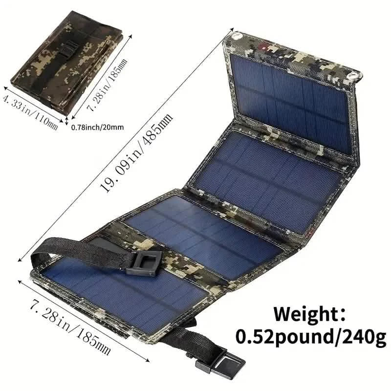 DailySale USB Foldable Solar Panel, camouflage portable charger with blue solar cells and strap handle