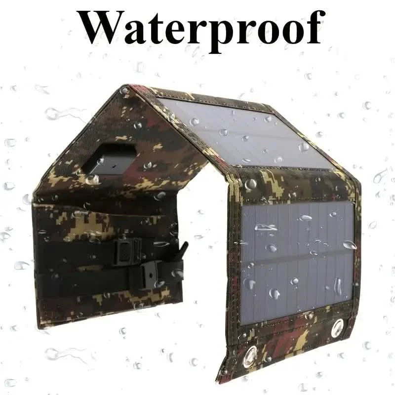 USB Foldable Solar Panel charger in camouflage pattern, DailySale mobile accessories.