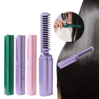 Wireless ceramic hair straightener brushes in purple, green, and pink.