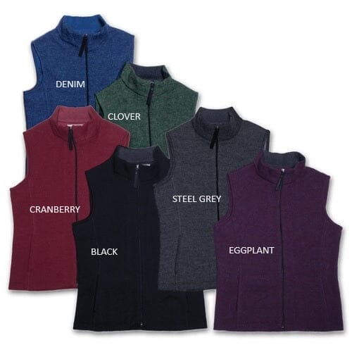 Women's Ridgeport zip alpaca vest, back view.
